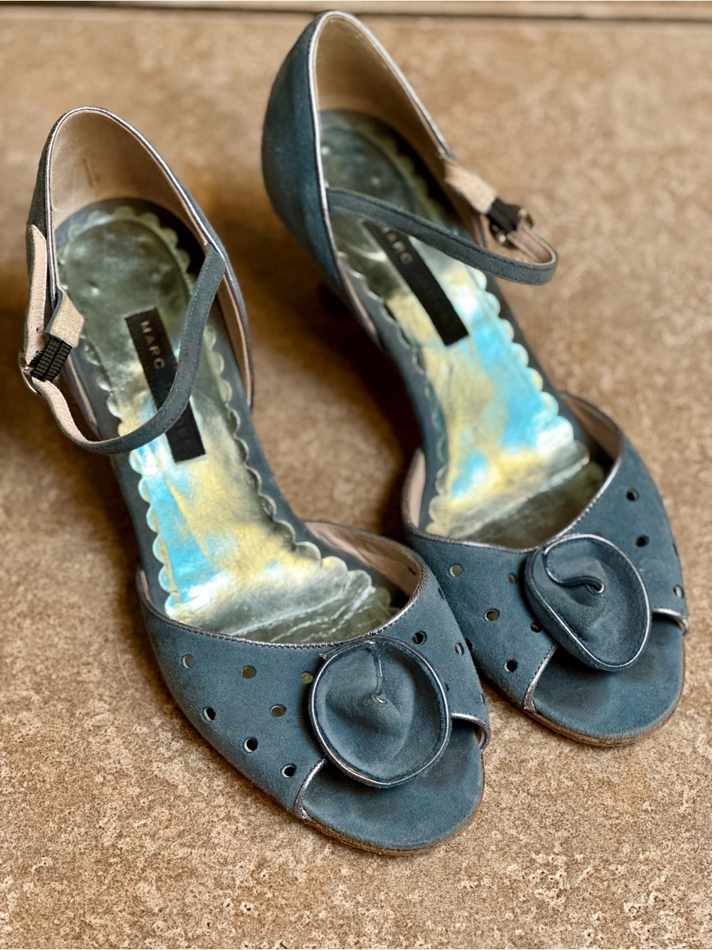 Vintage Marc Jacobs Blue Suede Mary Jane Heels | Made in Italy | Size 7.5